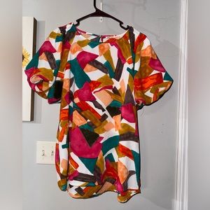 JODIFL Multicolor Abstract Pattern Puff Short Sleeve Blouse
